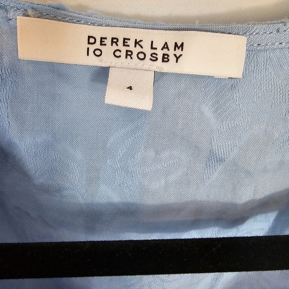 DEREK Lam 10 Crosby sky blue peplum in size 4 raised floral print ruffles V-neck - Picture 2 of 5